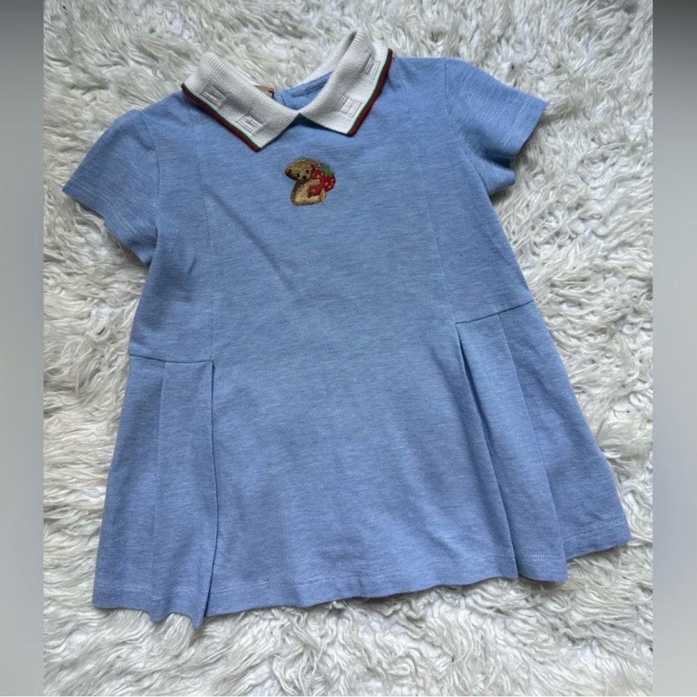 Gucci Light Blue Kids Dress with Embroidered Patch